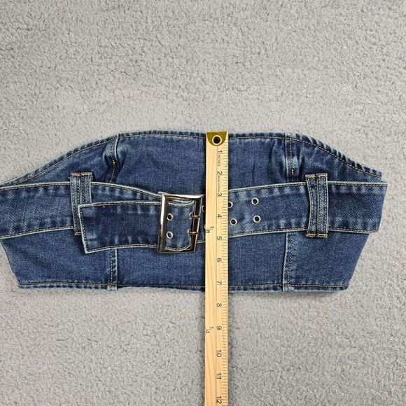 Pretty Little Thing Halter Top Denim Bra Sz 10 Blue Y2k Western Grunge Milkmaid - Picture 7 of 8